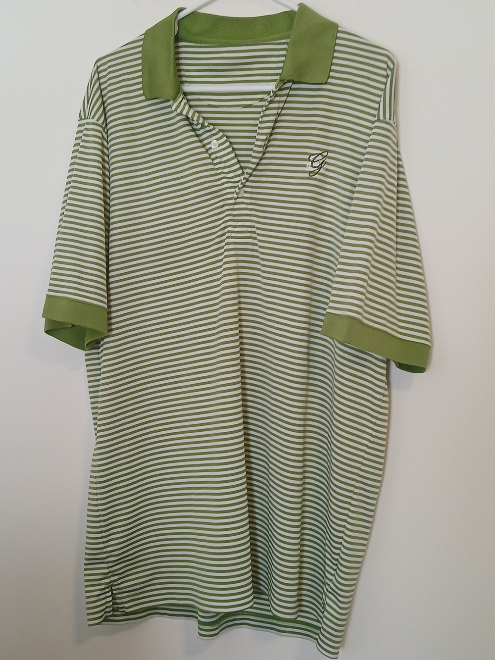 Green Striped Polo Shirt with Contrast Collar